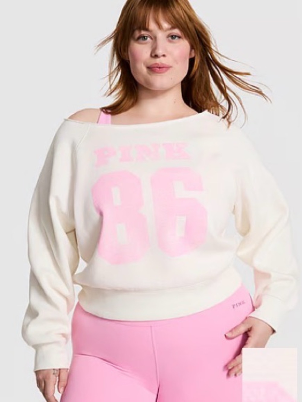 PINK Victoria's Secret Cream Off-the-Shoulder Sweatshirt with Pink Graphic